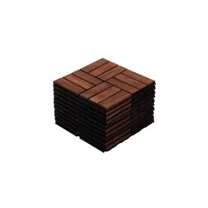 10 Pcs Floor Tiles, Checker Pattern Interlocking Deck Tiles, 12" x 12" Acacia Hardwood Patio Flooring Outdoor Waterproof, Outdoor Wood Flooring Tiles for Patio, Balcony, Poolside, Garden, Brown
