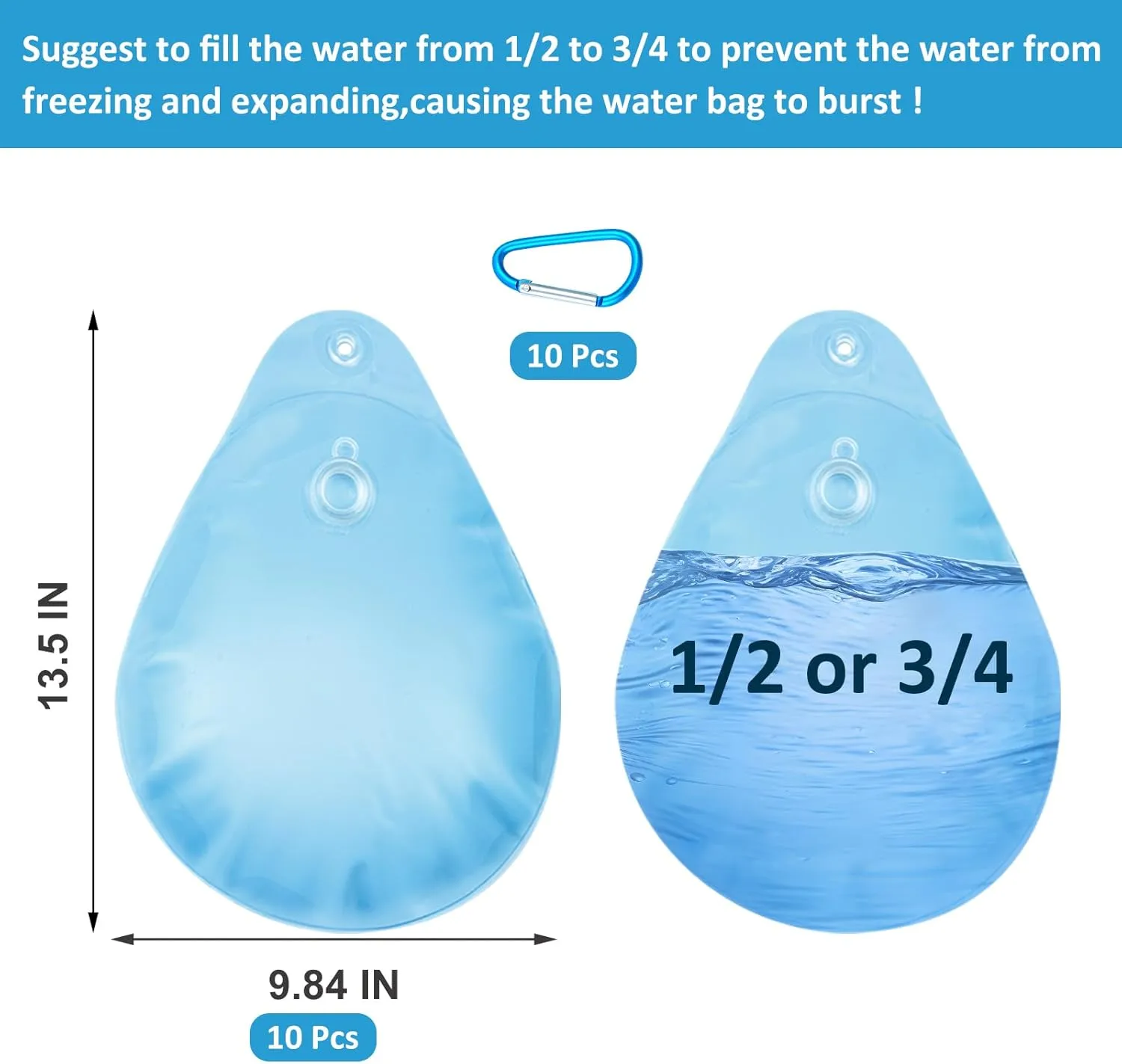 10 PCS Pool Cover Weights Winter Pool Water Bag Tarp Water Weights with Hook Heavy Duty Thick PVC Pool Cover Hanging Bag for Above Ground Swimming Pool Closing Kit