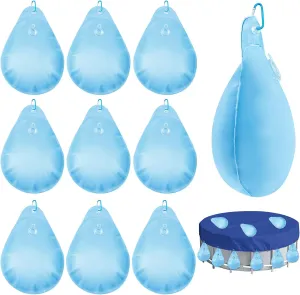 10 PCS Pool Cover Weights Winter Pool Water Bag Tarp Water Weights with Hook Heavy Duty Thick PVC Pool Cover Hanging Bag for Above Ground Swimming Pool Closing Kit
