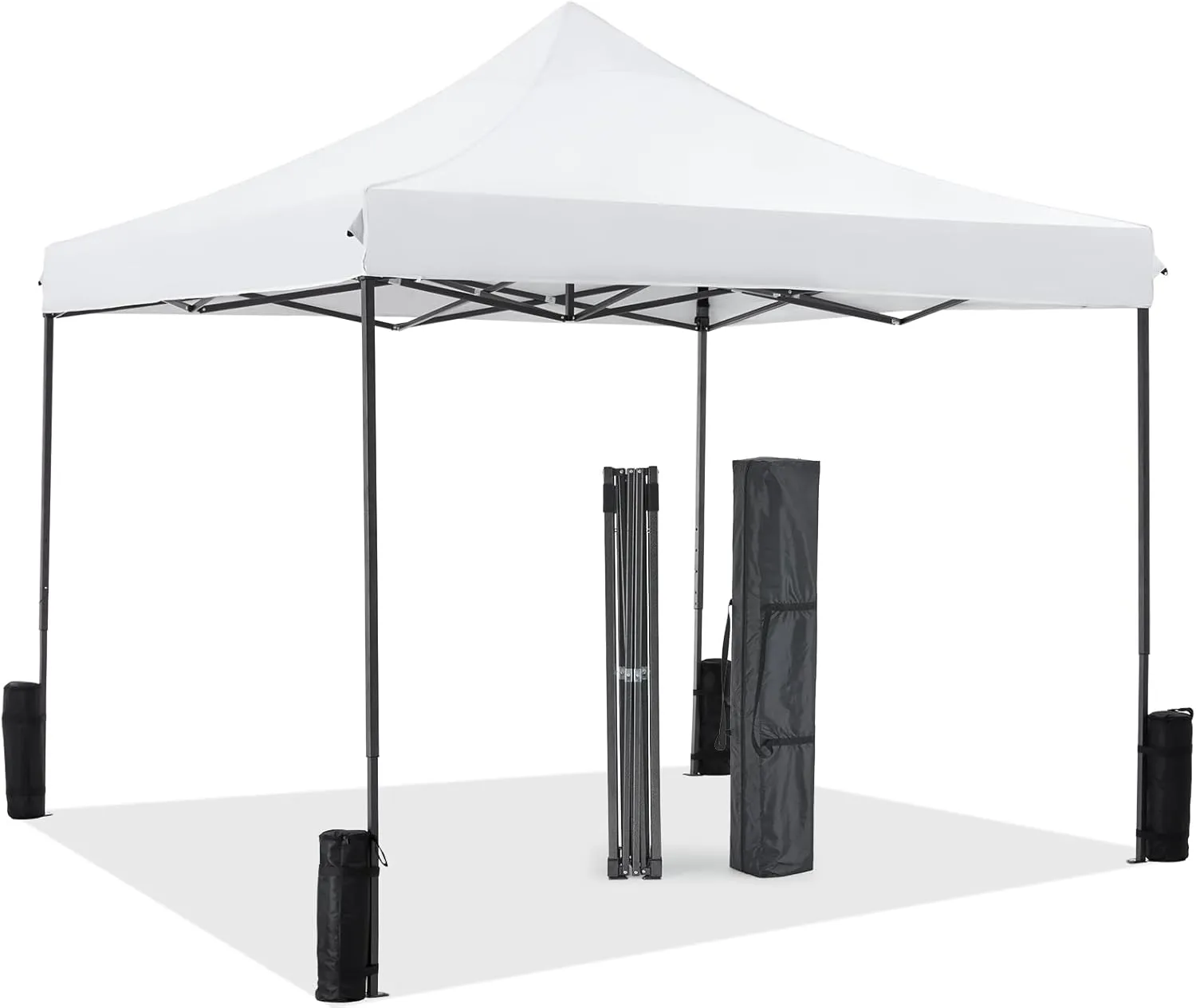 10x10ft Pop Up Canopy Tent Easy Setup Outdoor Shade Instant Portable Sun Shelter Canopy Tent for Parties Camping Beach (White)
