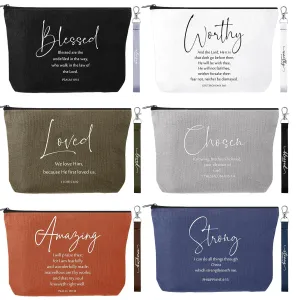 12 Pcs Fathers Day Christian Gift Bulk Religious Makeup Bag Bible Verse Lanyard Keychain for Women Men Church Nurse(Neutral Colors,English Bible Word)