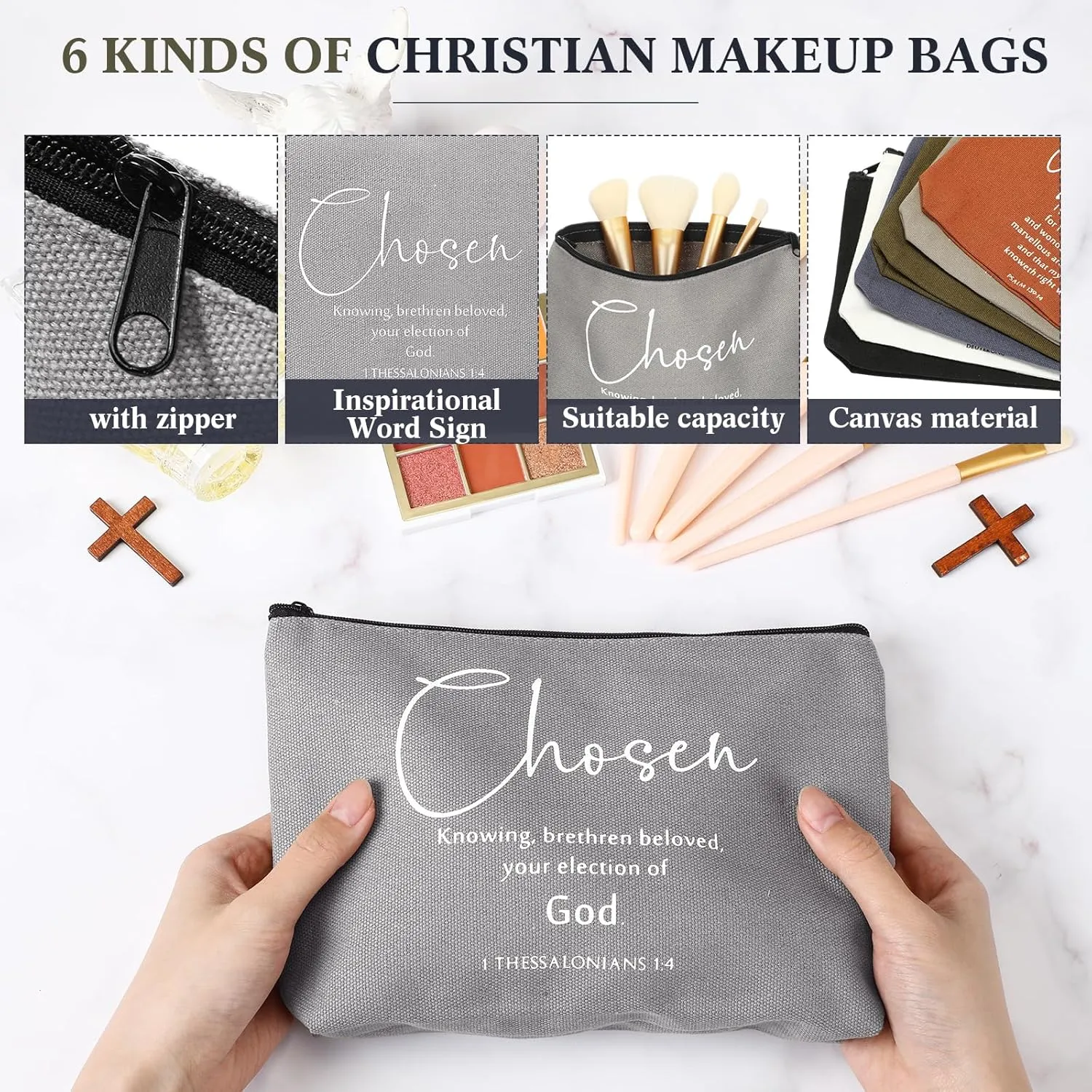12 Pcs Fathers Day Christian Gift Bulk Religious Makeup Bag Bible Verse Lanyard Keychain for Women Men Church Nurse(Neutral Colors,English Bible Word)