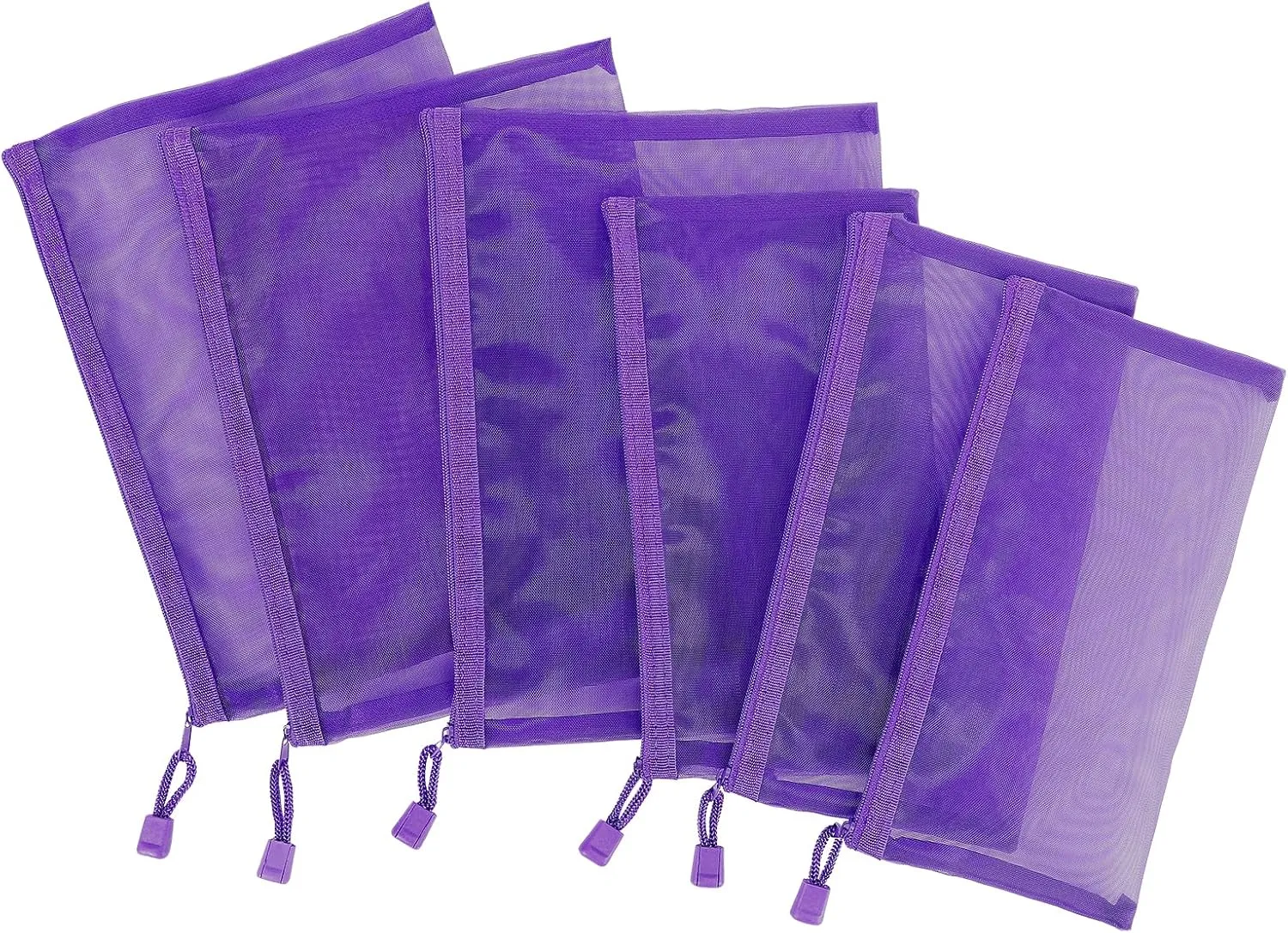 12 Pieces Zipper Nylon Mesh Pouch, Mesh Cosmetic Bags Makeup Bags Pencil Case, Multipurpose Travel Bags for Cosmetic School Office Supplies and Travel Accessories (Purple, A5 B6)