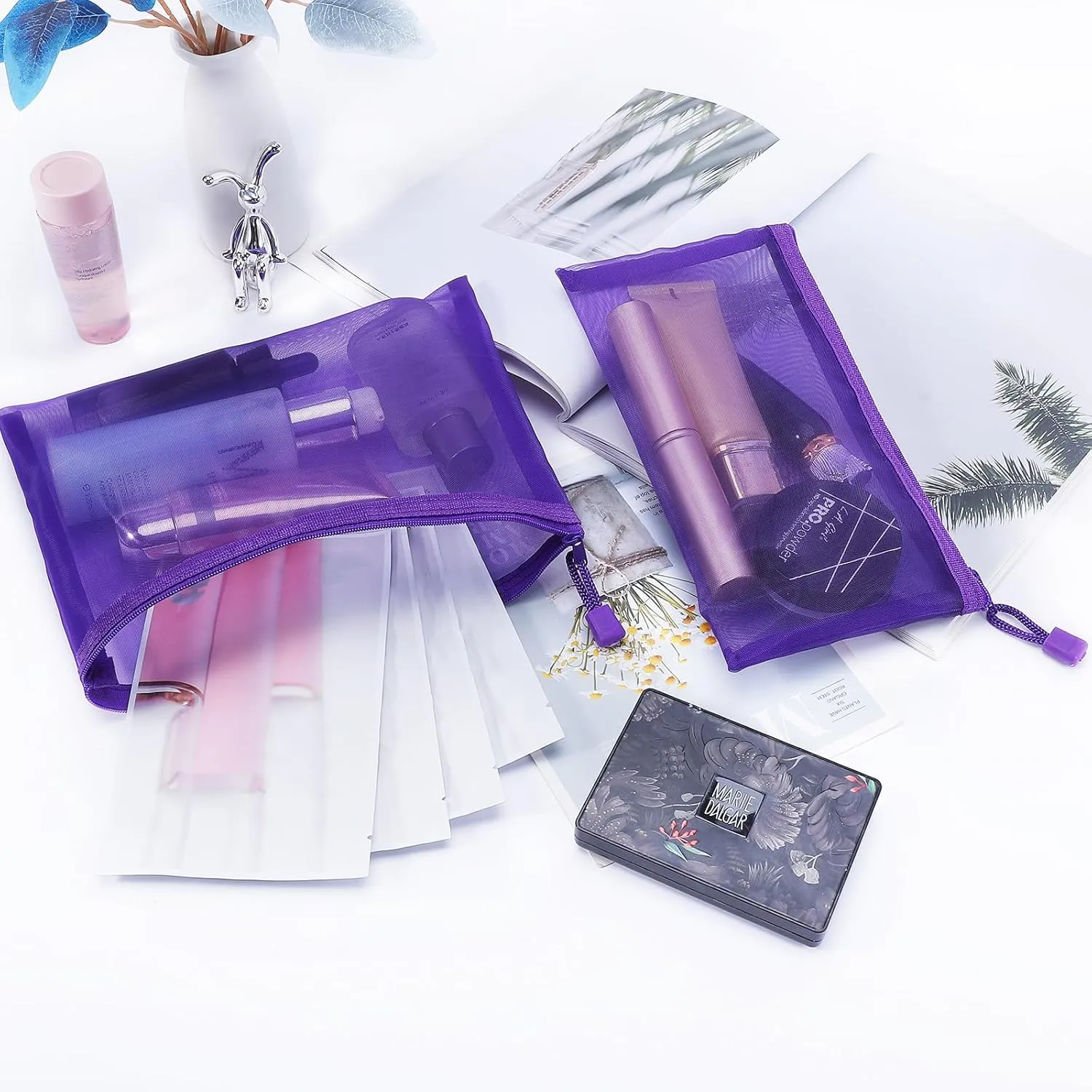 12 Pieces Zipper Nylon Mesh Pouch, Mesh Cosmetic Bags Makeup Bags Pencil Case, Multipurpose Travel Bags for Cosmetic School Office Supplies and Travel Accessories (Purple, A5 B6)