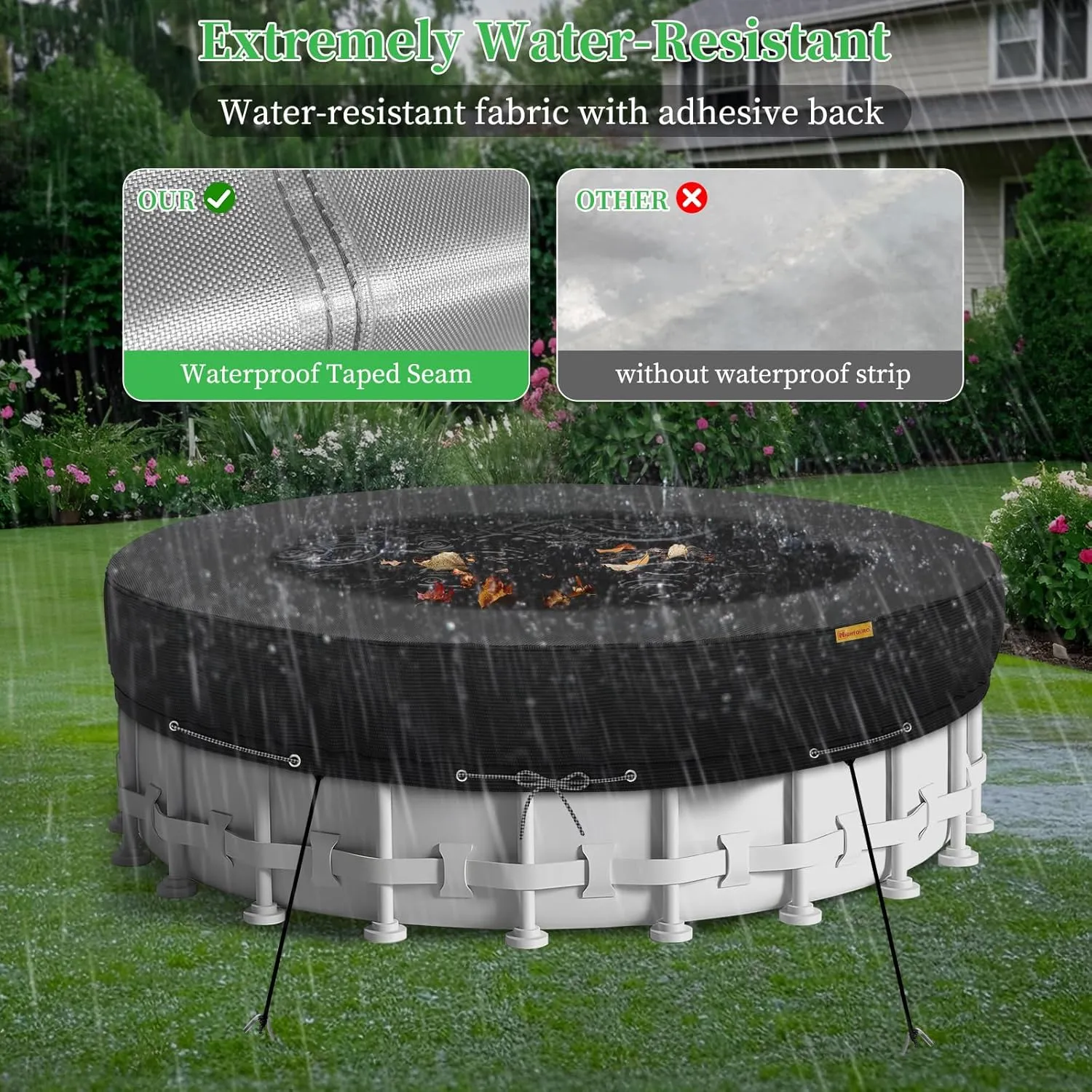 15Ft Round Pool Cover,Heavy Duty Waterproof Round Pool Covers for Above Ground Pools with Ground Nails and Windproof Ropes,Increase Stability&Tear-Resistant, Waterproof and Dustproof, Black