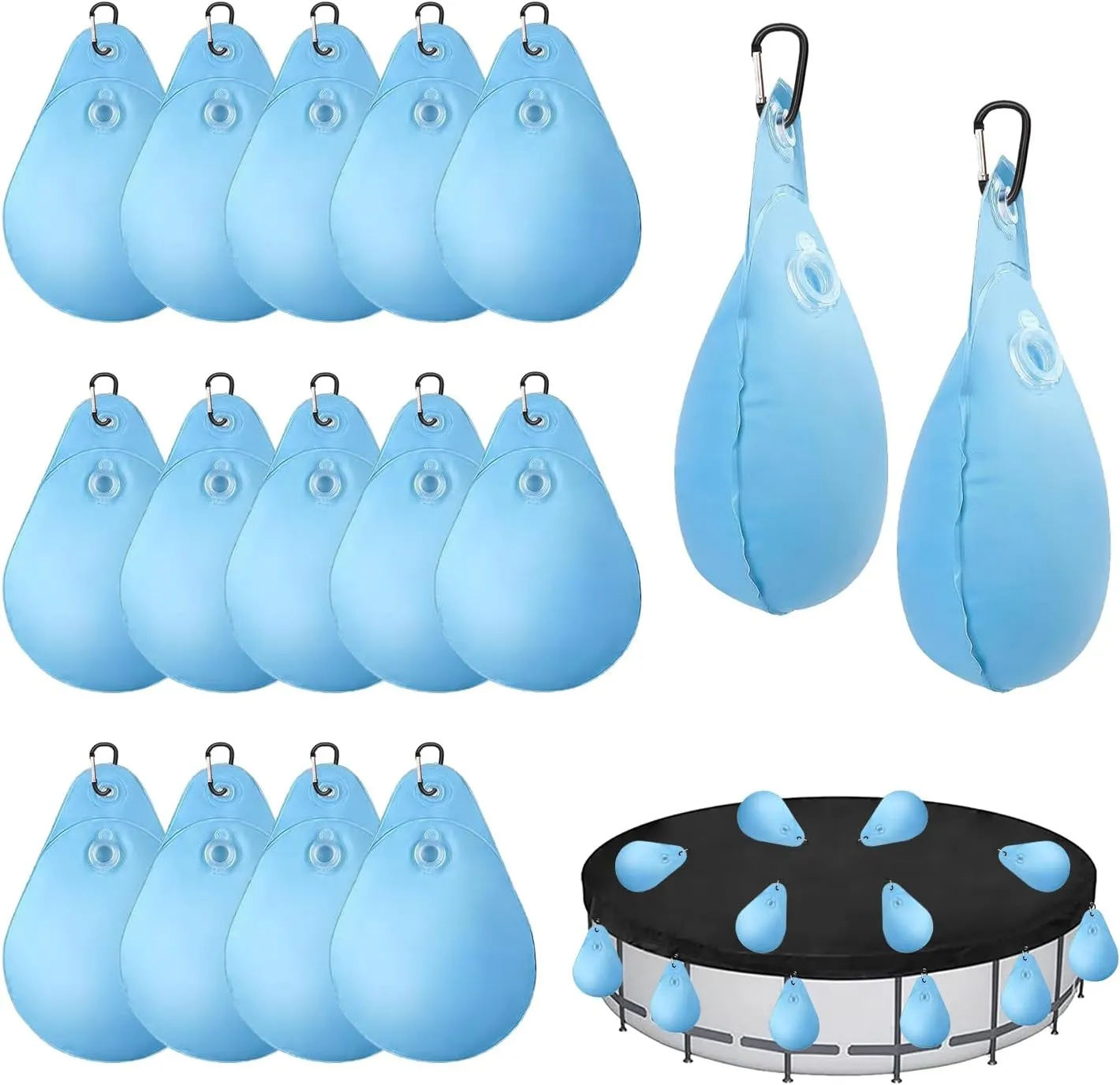 16 Pack Swimming Pool Cover Hanging Bags with Hooks, Antifreezing Winter Pool Tarp Weights for Above Ground Pool Cover, 14.17''L×10.04''W