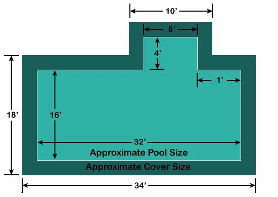 16' x 32' Rectangle with 4' x 8' right 1' Offset Step Loop-Loc II Super Dense Mesh In-Ground Pool Safety Cover (Copy)