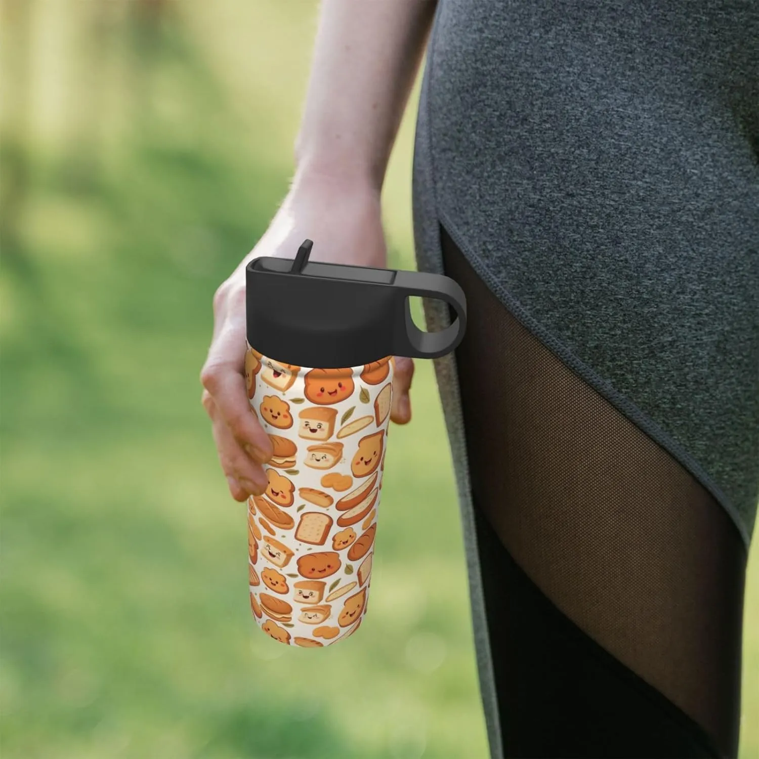 18 oz Funny Bread Double Wall Insulated Water Bottle with Straw and Lid, Stainless Steel Sports Bottles Fall Leaf Travel Mug for Home Office