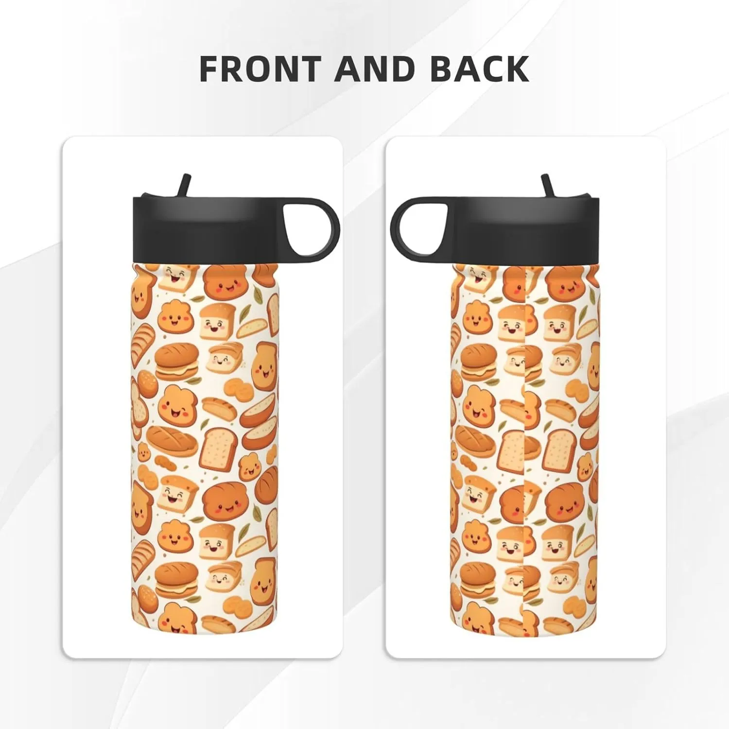 18 oz Funny Bread Double Wall Insulated Water Bottle with Straw and Lid, Stainless Steel Sports Bottles Fall Leaf Travel Mug for Home Office