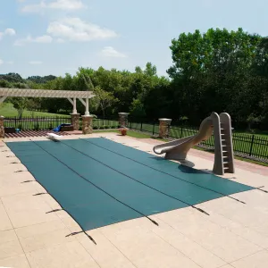 18-Year Mesh Safety Cover for 20' x 40' Rectangle Pool with Left Step - Green