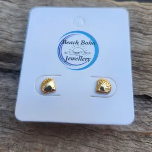 18K GOLD & SILVER WATERPROOF SHELL STUD EARRINGS