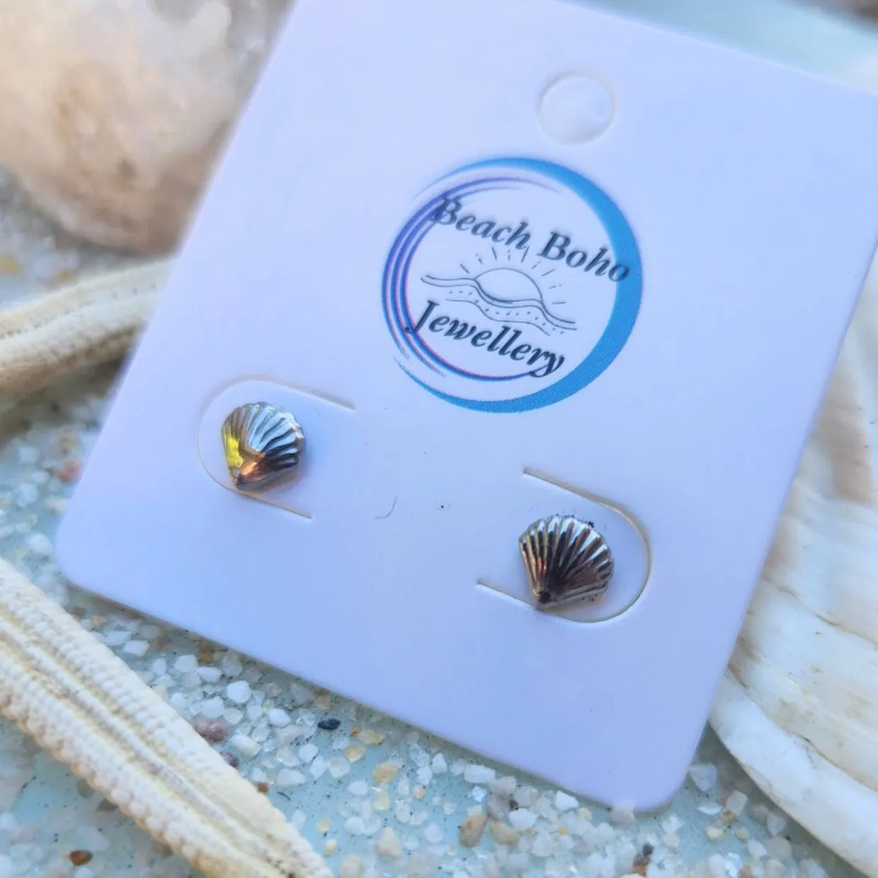 18K GOLD & SILVER WATERPROOF SHELL STUD EARRINGS