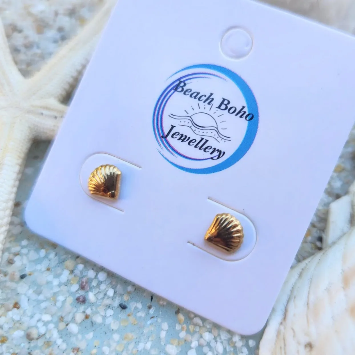18K GOLD & SILVER WATERPROOF SHELL STUD EARRINGS