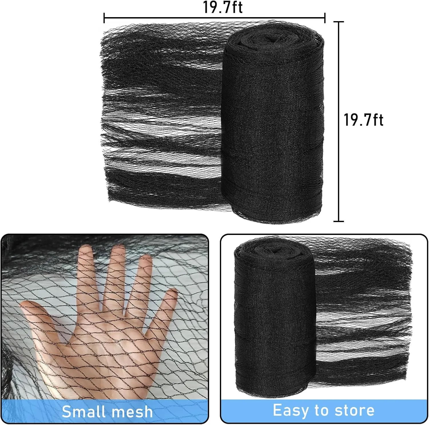 19.7 Feet Round Leaf Net Cover for Above Ground Pool, Winter Cover Mesh Cover with 12 Pcs Large Metal Clips，Pool Safety Net Fits 18FT Above Ground Pools, Keeps Leaves Out of Your Pool （Black）