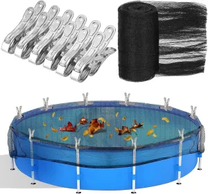 19.7 Feet Round Leaf Net Cover for Above Ground Pool, Winter Cover Mesh Cover with 12 Pcs Large Metal Clips，Pool Safety Net Fits 18FT Above Ground Pools, Keeps Leaves Out of Your Pool （Black）