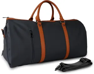 2-in-1 Convertible Garment Bag – PU Leather Travel Bag with Shoe Compartment, Wrinkle-Free Hanging Suit Bag for Business, Weddings, Weekend Getaways, Men & Women