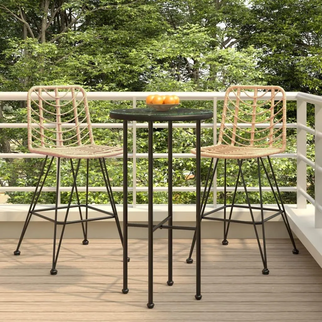 2 Pack Bar Stools 27.6" Height PE Rattan and Steel Frame Outdoor Patio Chairs for Garden Balcony Poolside Lounge Comfortable Backrest and Footrest
