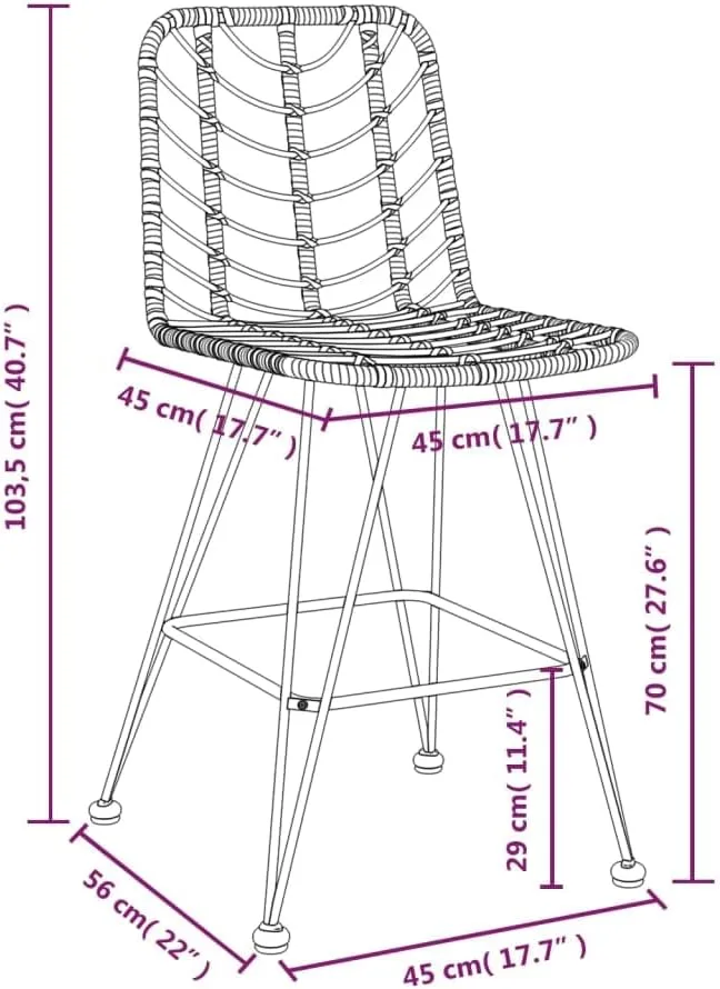 2 Pack Bar Stools 27.6" Height PE Rattan and Steel Frame Outdoor Patio Chairs for Garden Balcony Poolside Lounge Comfortable Backrest and Footrest