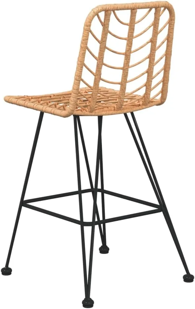 2 Pack Bar Stools 27.6" Height PE Rattan and Steel Frame Outdoor Patio Chairs for Garden Balcony Poolside Lounge Comfortable Backrest and Footrest