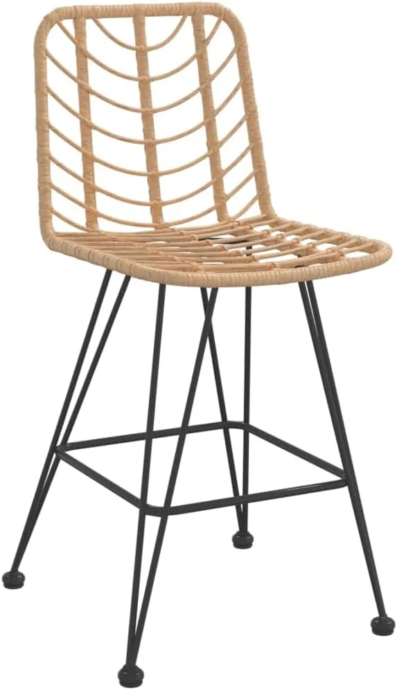 2 Pack Bar Stools 27.6" Height PE Rattan and Steel Frame Outdoor Patio Chairs for Garden Balcony Poolside Lounge Comfortable Backrest and Footrest