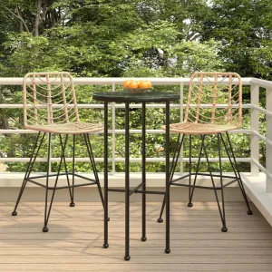 2 Pack Bar Stools 27.6" Height PE Rattan and Steel Frame Outdoor Patio Chairs for Garden Balcony Poolside Lounge Comfortable Backrest and Footrest
