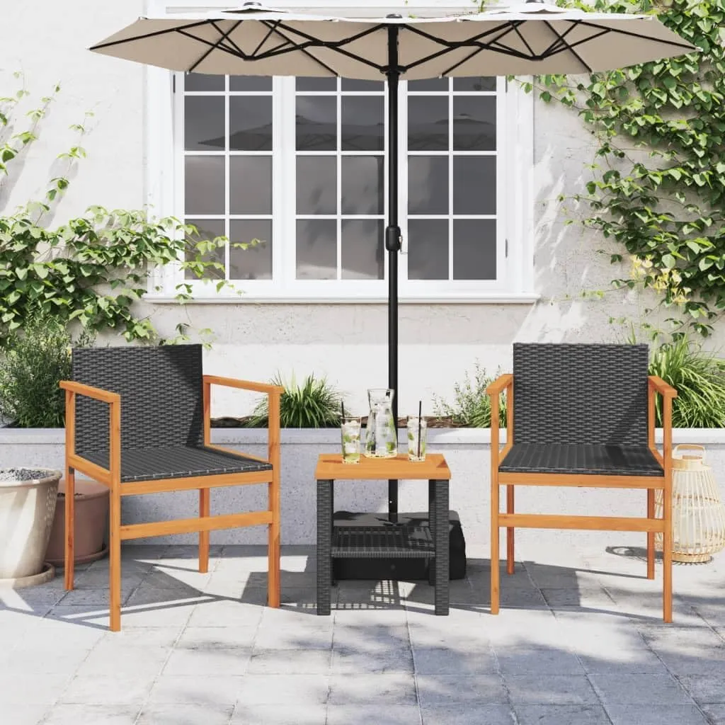 2-Pack Black Patio Chairs with PE Rattan & Acacia Wood Frame, Outdoor Lounge Chairs Weather-Resistant for Poolside, Backyard, Camping, 242.5lb Capacity