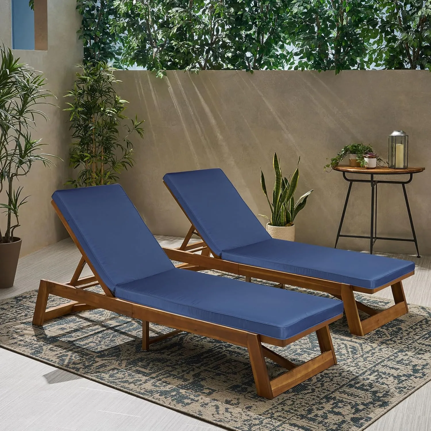2-Pack Chaise Lounge Chair Cushions, Waterproof/Fade Resistant, Outdoor Indoor Use for Patio, Backyard, Poolside & Deck(2, Navy Blue)