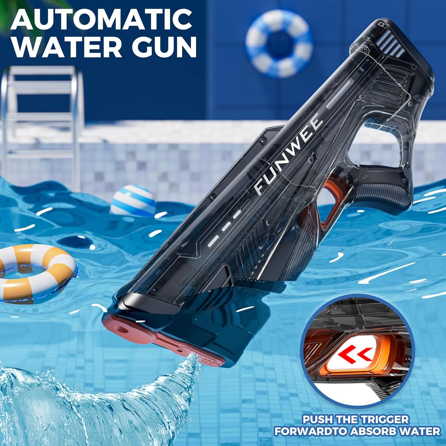 2 Pack Electric Water Gun for Adults Kid, Powerful Automatic Squirt Gun, High Powered Shooting 100  Times, Long Range Auto Water Blaster, Pool Outdoor Water Toy(Transparent Black Blue)