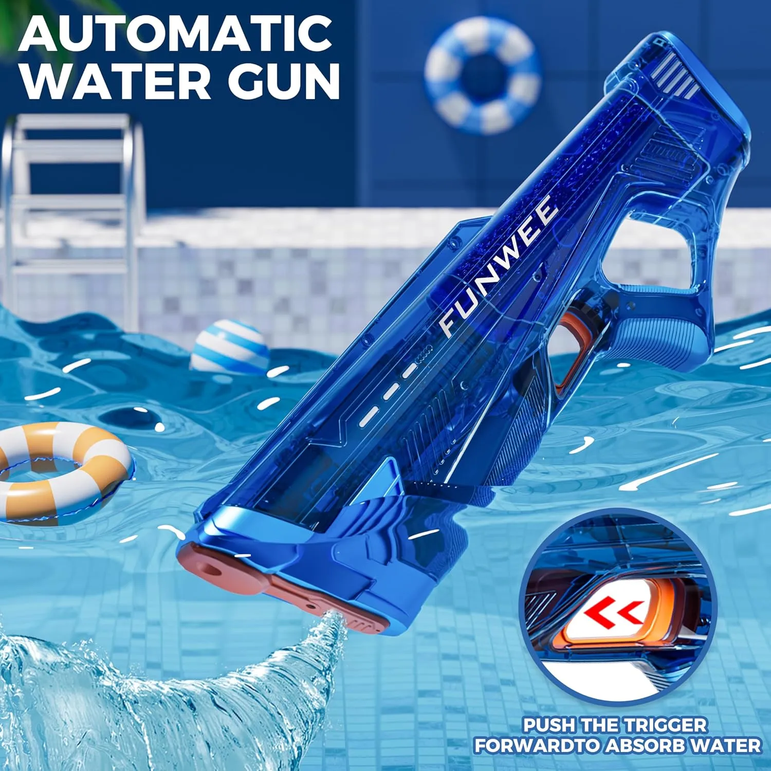 2 Pack Electric Water Gun for Adults Kids, Powerful Automatic Squirt Gun, High Powered Shooting 100  Times, Long Range, Auto Water Blaster, Pool Outdoor Water Toy(Transparent Blue Red)