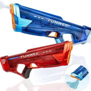 2 Pack Electric Water Gun for Adults Kids, Powerful Automatic Squirt Gun, High Powered Shooting 100  Times, Long Range, Auto Water Blaster, Pool Outdoor Water Toy(Transparent Blue Red)