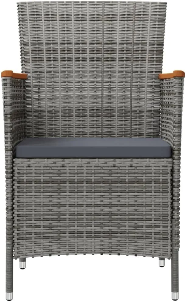 2 Pack Gray Poly Rattan Patio Dining Chairs with Cushions, Outdoor Furniture for Garden, Poolside, Backyard, Acacia Wood Armrests, Ergonomic Design, Lightweight and Easy to Clean