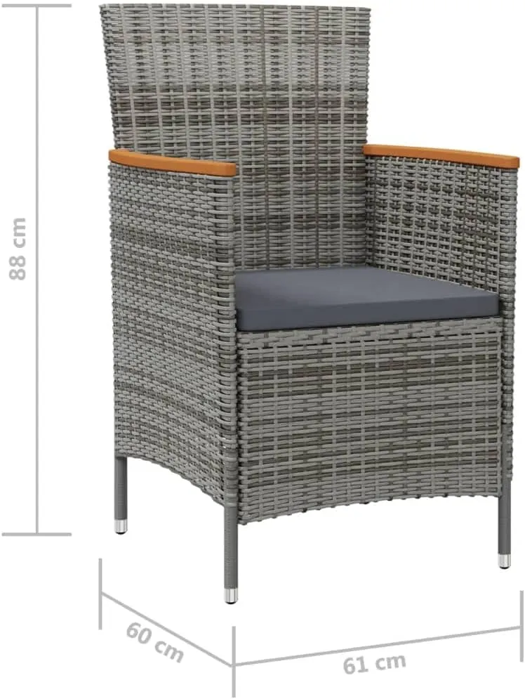 2 Pack Gray Poly Rattan Patio Dining Chairs with Cushions, Outdoor Furniture for Garden, Poolside, Backyard, Acacia Wood Armrests, Ergonomic Design, Lightweight and Easy to Clean