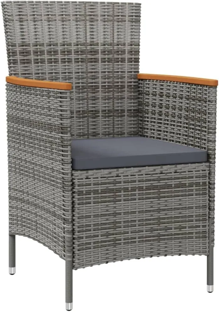 2 Pack Gray Poly Rattan Patio Dining Chairs with Cushions, Outdoor Furniture for Garden, Poolside, Backyard, Acacia Wood Armrests, Ergonomic Design, Lightweight and Easy to Clean