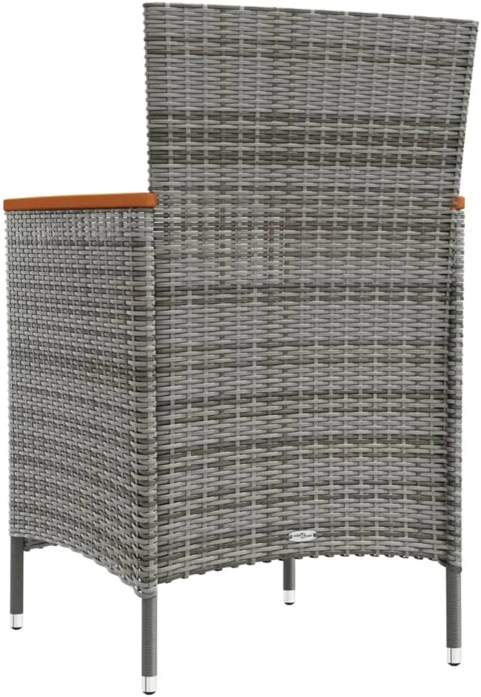 2 Pack Gray Poly Rattan Patio Dining Chairs with Cushions, Outdoor Furniture for Garden, Poolside, Backyard, Acacia Wood Armrests, Ergonomic Design, Lightweight and Easy to Clean