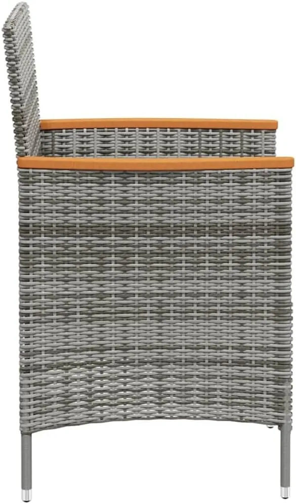 2 Pack Gray Poly Rattan Patio Dining Chairs with Cushions, Outdoor Furniture for Garden, Poolside, Backyard, Acacia Wood Armrests, Ergonomic Design, Lightweight and Easy to Clean