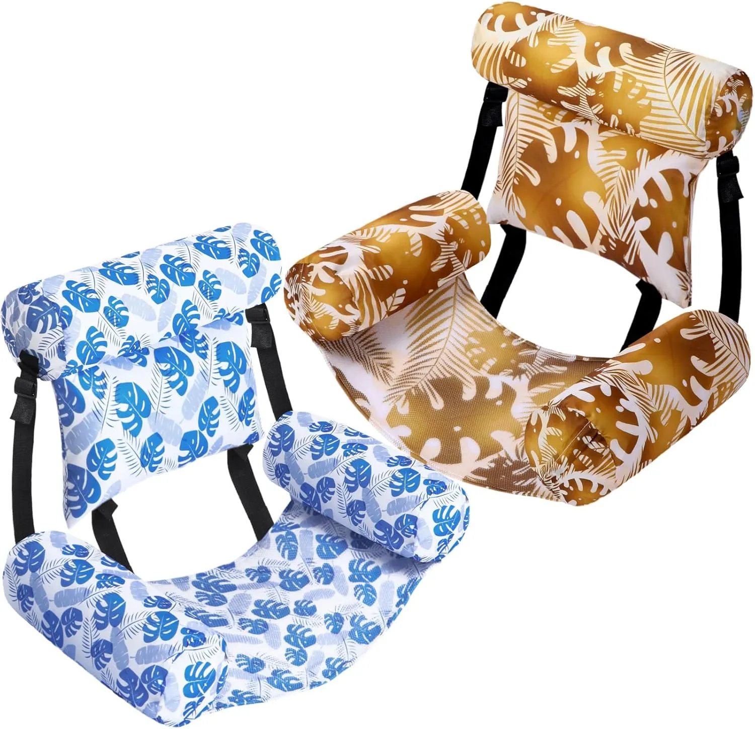 2 Pack Large Pool Chair Floats Adult Inflatable Pool Lounge Chair Summer Pattern Water Floating Chair Adjustable Pool Float Hammock for Swimming Pool Beach Party Game