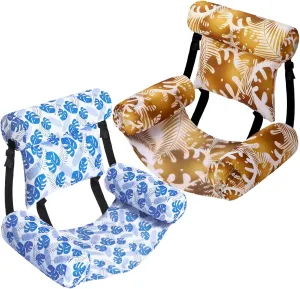 2 Pack Large Pool Chair Floats Adult Inflatable Pool Lounge Chair Summer Pattern Water Floating Chair Adjustable Pool Float Hammock for Swimming Pool Beach Party Game