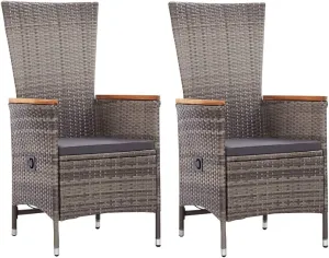 2 Pack Patio Chairs with Cushions, Gray PE Rattan Outdoor Lounge Chairs with Reclining Backrest, Water-Resistant Steel Frame Furniture for Backyard Poolside Beach Camping
