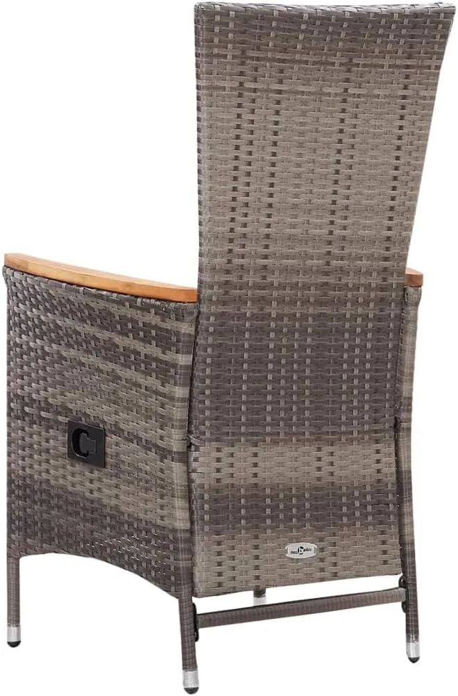 2 Pack Patio Chairs with Cushions, Gray PE Rattan Outdoor Lounge Chairs with Reclining Backrest, Water-Resistant Steel Frame Furniture for Backyard Poolside Beach Camping