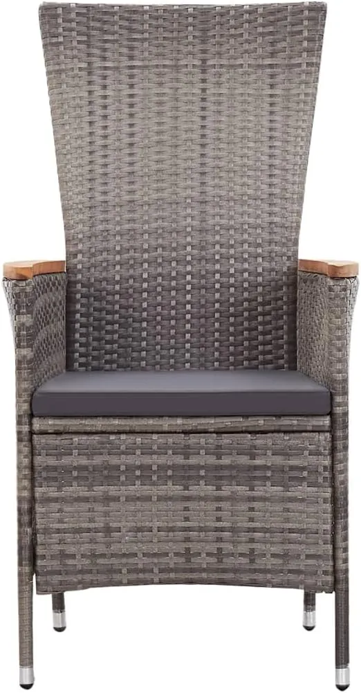 2 Pack Patio Chairs with Cushions, Gray PE Rattan Outdoor Lounge Chairs with Reclining Backrest, Water-Resistant Steel Frame Furniture for Backyard Poolside Beach Camping