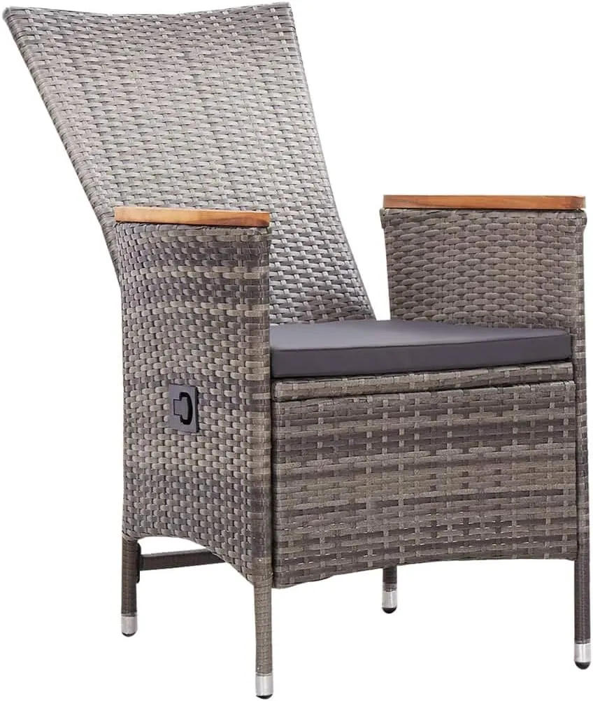 2 Pack Patio Chairs with Cushions, Gray PE Rattan Outdoor Lounge Chairs with Reclining Backrest, Water-Resistant Steel Frame Furniture for Backyard Poolside Beach Camping