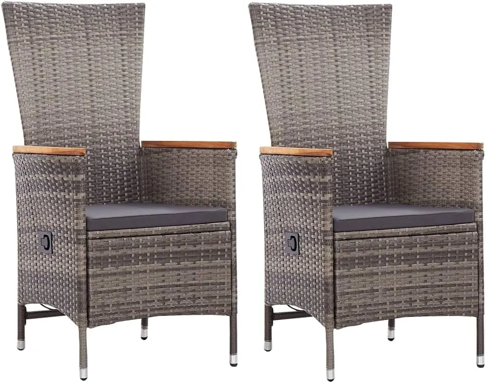 2 Pack Patio Chairs with Cushions, Gray PE Rattan Outdoor Lounge Chairs with Reclining Backrest, Water-Resistant Steel Frame Furniture for Backyard Poolside Beach Camping