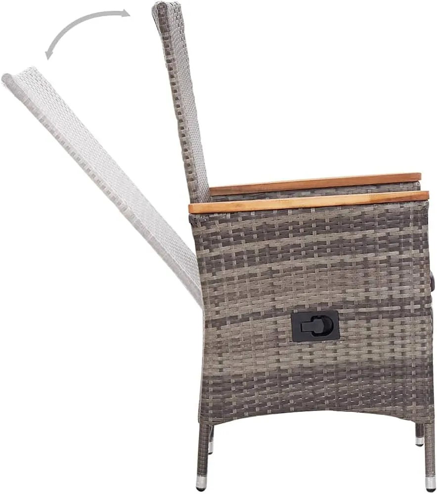 2 Pack Patio Chairs with Cushions, Gray PE Rattan Outdoor Lounge Chairs with Reclining Backrest, Water-Resistant Steel Frame Furniture for Backyard Poolside Beach Camping