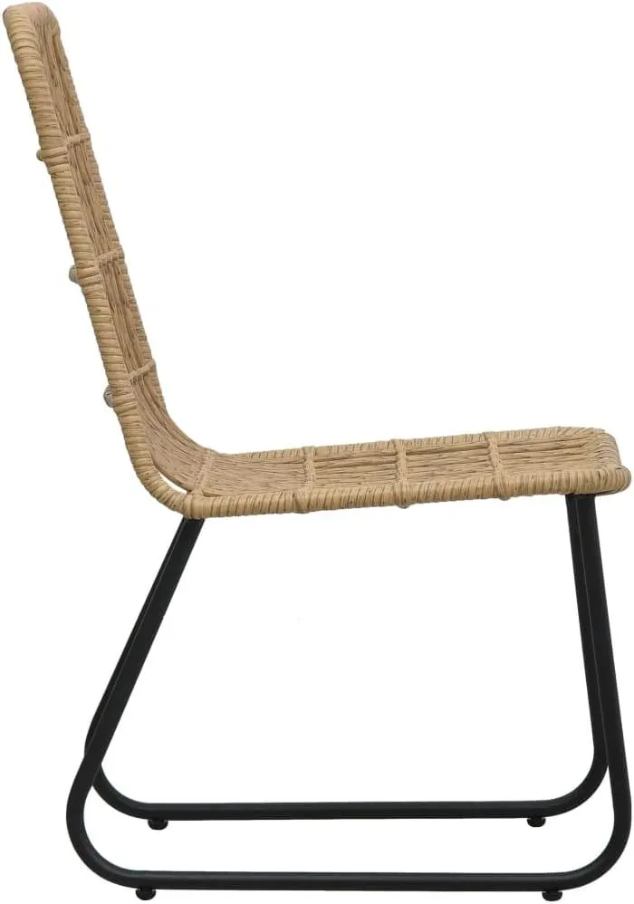 2 Pack Poly Rattan Patio Chairs Oak Outdoor Furniture Set with Steel Frame, Weather-Resistant PE Wicker Dining Chairs for Backyard Poolside Camping Beach