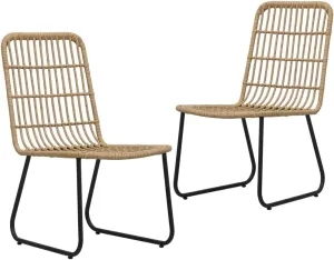 2 Pack Poly Rattan Patio Chairs Oak Outdoor Furniture Set with Steel Frame, Weather-Resistant PE Wicker Dining Chairs for Backyard Poolside Camping Beach