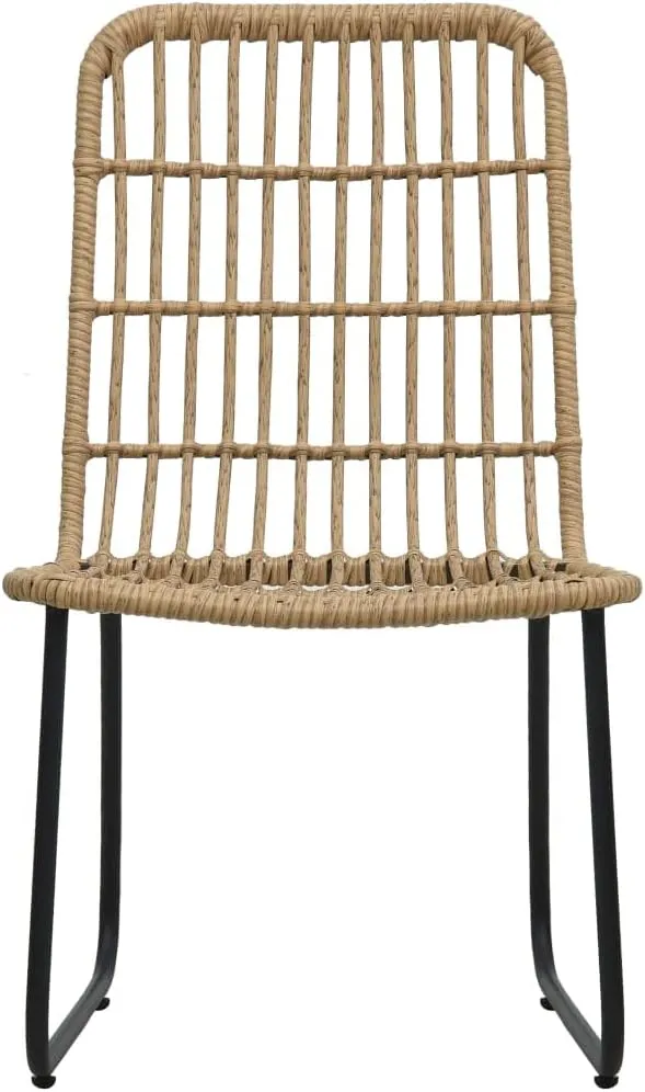 2 Pack Poly Rattan Patio Chairs Oak Outdoor Furniture Set with Steel Frame, Weather-Resistant PE Wicker Dining Chairs for Backyard Poolside Camping Beach