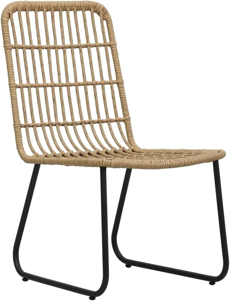 2 Pack Poly Rattan Patio Chairs Oak Outdoor Furniture Set with Steel Frame, Weather-Resistant PE Wicker Dining Chairs for Backyard Poolside Camping Beach