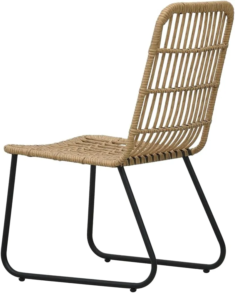 2 Pack Poly Rattan Patio Chairs Oak Outdoor Furniture Set with Steel Frame, Weather-Resistant PE Wicker Dining Chairs for Backyard Poolside Camping Beach