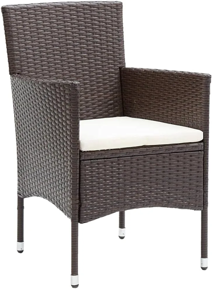 2 Pack Poly Rattan Patio Chairs Outdoor Dining Chairs Brown Steel Frame Weather-Resistant PE Woven with Removable Cushions for Poolside Backyard Garden
