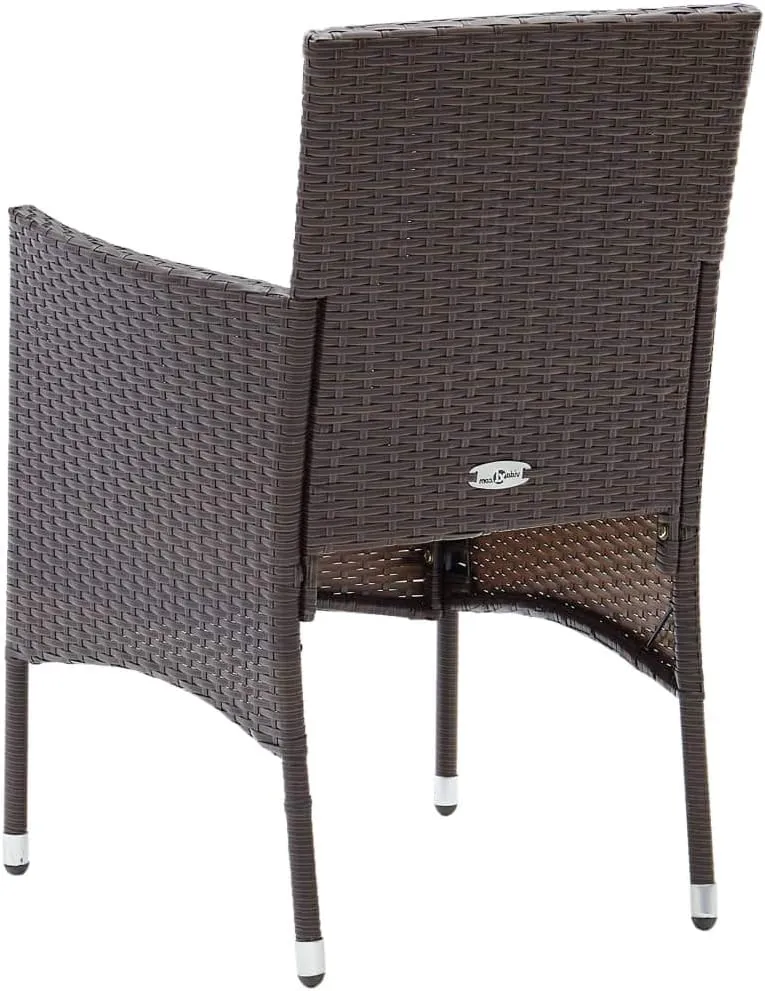 2 Pack Poly Rattan Patio Chairs Outdoor Dining Chairs Brown Steel Frame Weather-Resistant PE Woven with Removable Cushions for Poolside Backyard Garden